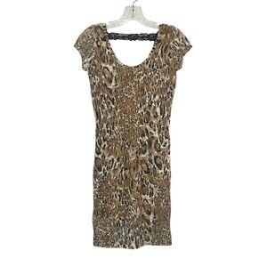 Poof Apparel Leopard Print Dress Small Brown New Lace-Back